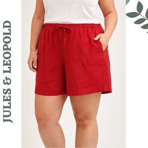 Jules & Leopold Red Linen Blend Pull-On Shorts 2X
